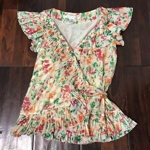 Diane Von Furstenberg Rosita Blouse Floral Wrap Pleated Ruffles Size 8